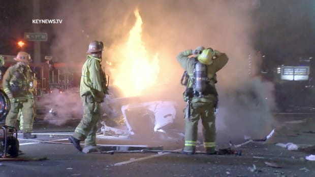 Firefighters Extinguish Burning Jeep After Fiery Westlake Crash