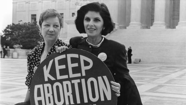 Norma McCorvey (Jane Roe) and Gloria Alred on the Steps of the Supreme Court