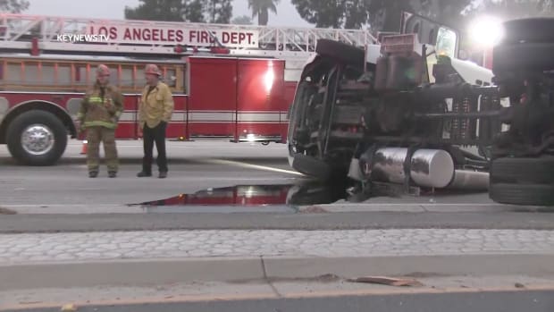 Big Rig Overturns in Collision on 405 Freeway