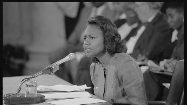 Anita Hill testifying in front of the Senate Judiciary Committee