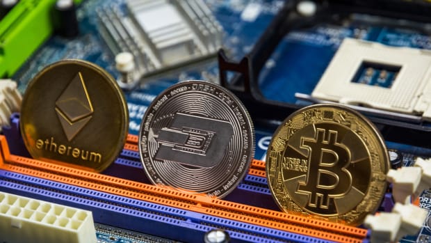 Etherium, Dash coin, and Bitcoin in a motherboard