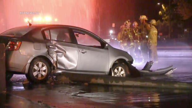 Vehicle Crash Damages Pole, Hydrant and Wall