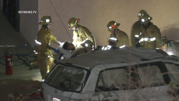 LAFD Frees Trapped Injured Driver After Driving off 118 Freeway