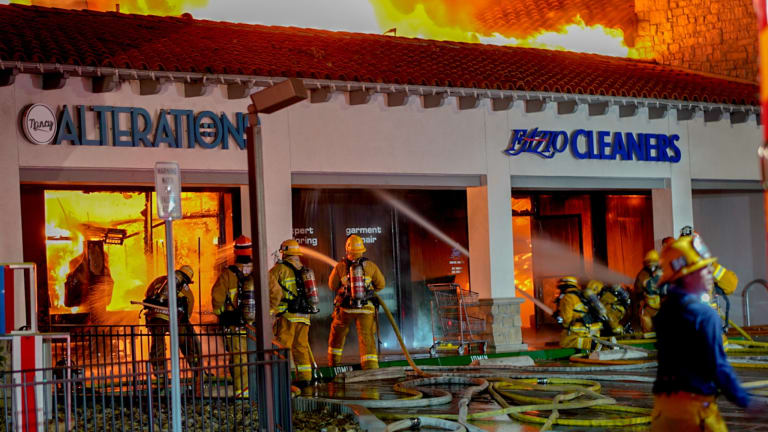 Roof Collapses During Major Emergency Fire at Woodland Hills Strip Mall