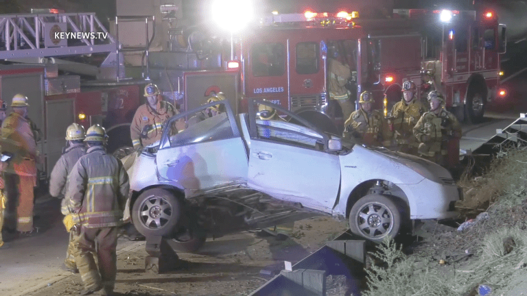 Person Trapped in Boyle Heights Freeway Transition Rollover 