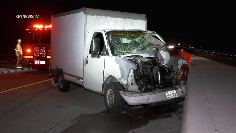 1 Trapped in Box Truck in 3-Vehicle Freeway Collision