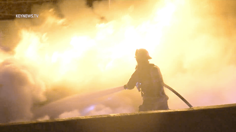 Early Morning Fiery Rollover on NB 101 Freeway in Downtown L.A.