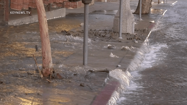 Water Main Break Floods Street in Tarzana