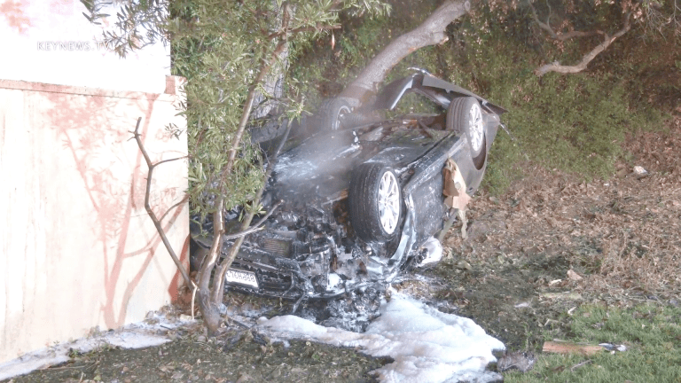 Westwood Vehicle Rollover with Fire