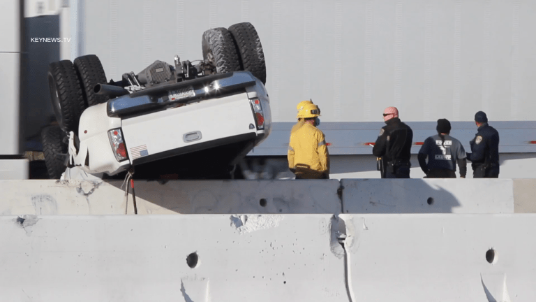 Overturned Truck Impacts Rush Hour Traffic on Westbound 210 Freeway 