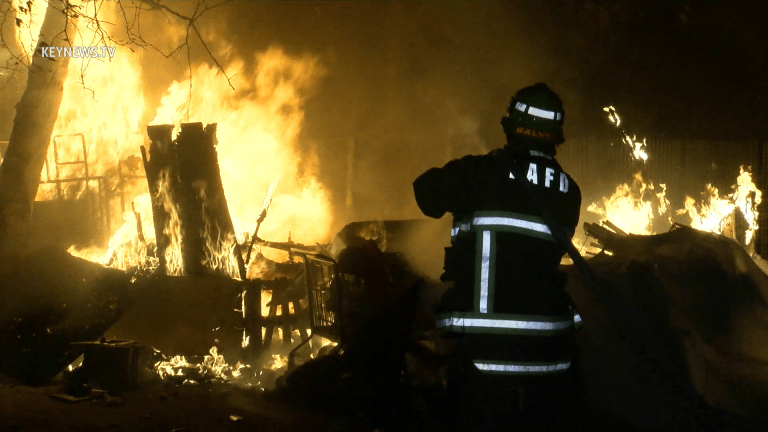 North Hollywood Homeless Encampment Fire Threatens Library