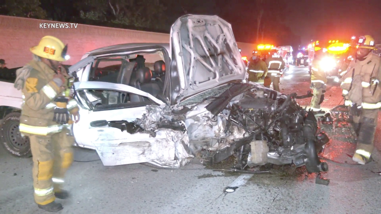 Firefighters Extricate Trapped Man in 5-Vehicle Traffic Collision on 170 Freeway