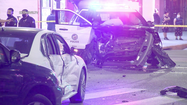 3-Vehicle Traffic Collision Involves LAPD Unit Responding to a Call with Lights and Sirens