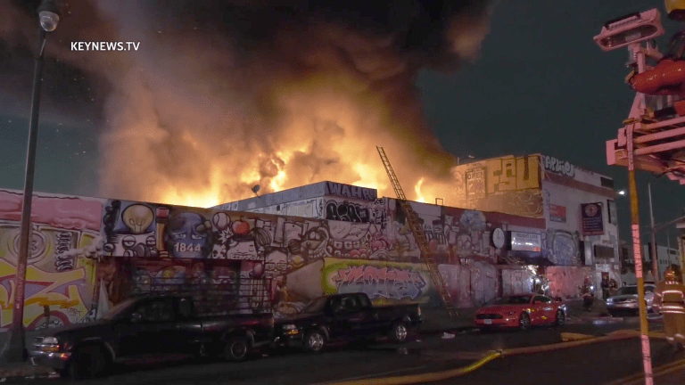 Early Morning Fire Burns Through Large Commercial Building in Downtown Los Angeles