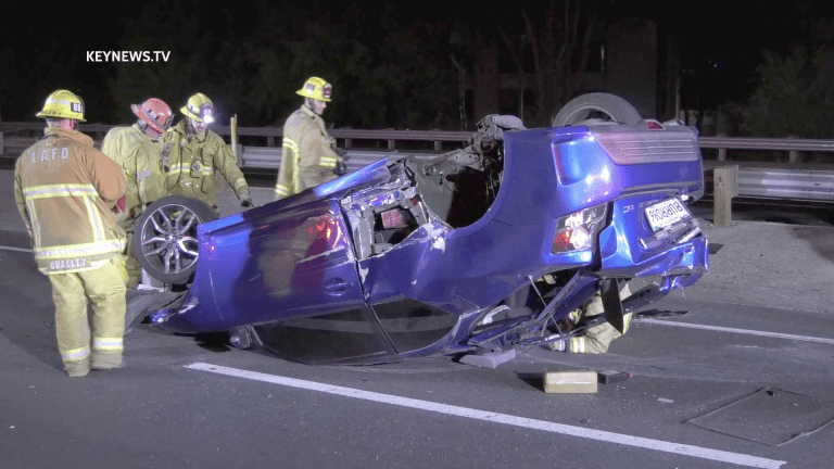 North 101 Freeway Solo Vehicle Rollover, Driver Safe