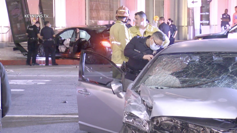 Downtown Los Angeles Car to Car Shooting Causes Collision with Another Vehicle