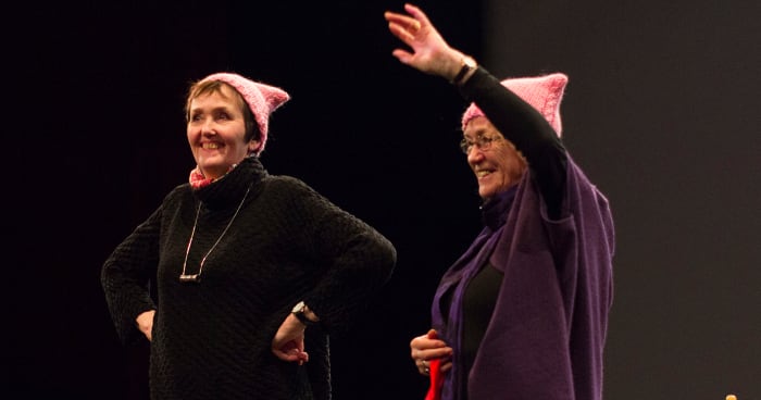 Elísabet Gunnarsdóttir and Gudrún Hallgrímsdóttir, two founders of the women's strike for equality in Iceland.
