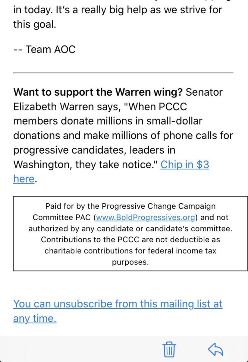 Screenshot of an email provided to MCSC from a former AOC supporter