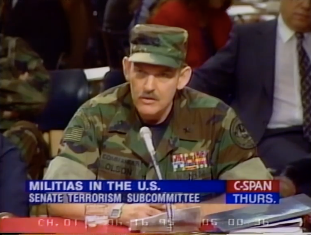 Michigan Militia co-founder Norman Olson addresses the Senate in 1995