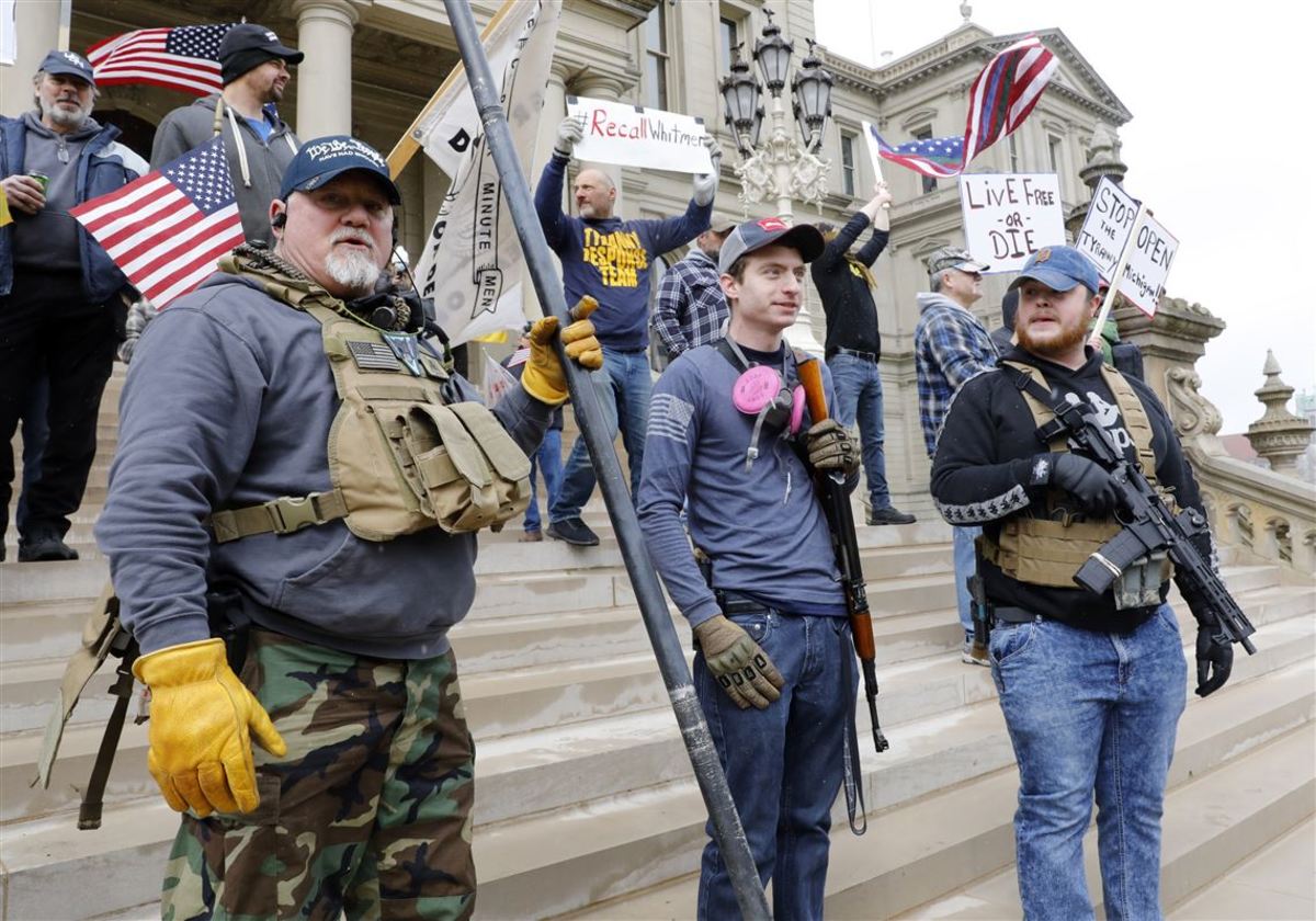 Anti-lockdown activists at the Michigan State Capitol in 2020