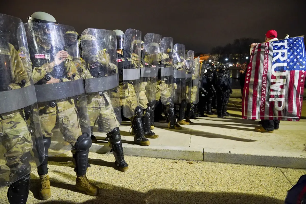 Members of the DC National Guard are deployed outside of the Capitol on Jan. 6, 2021