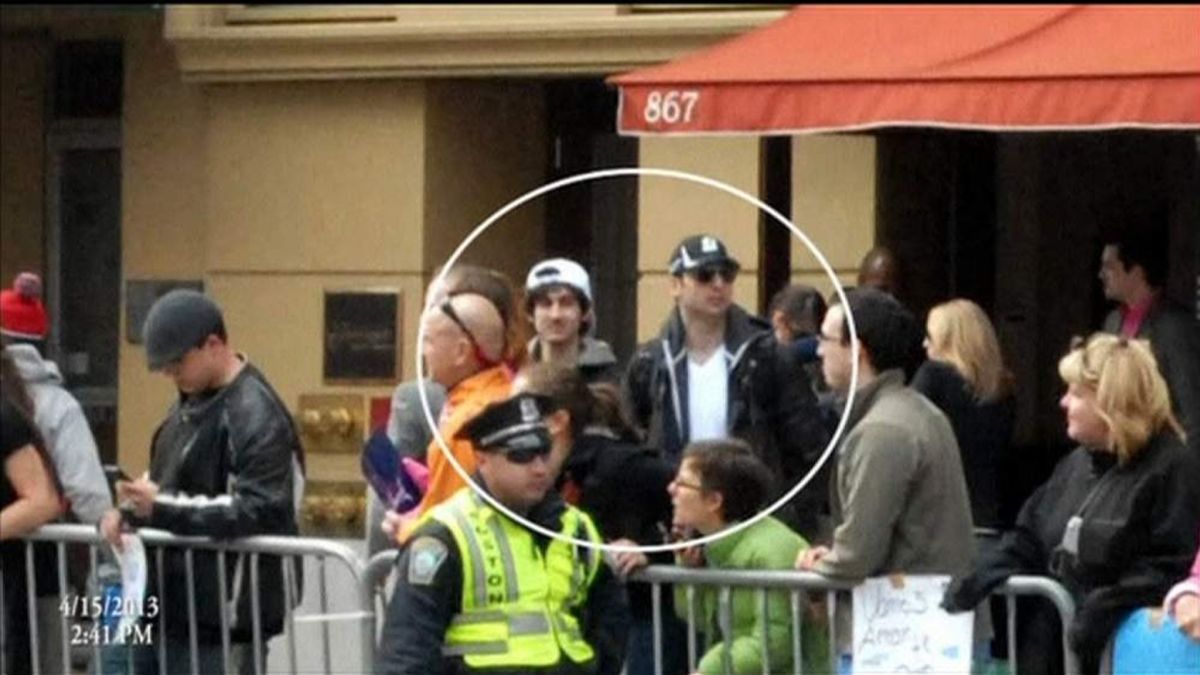 The Tsarnaev brothers captured on film at the bombing scene