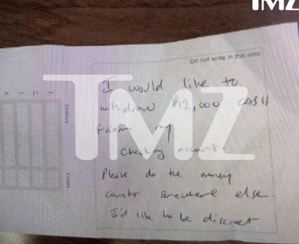 Provided by WHNS Greenville ,Ryan Coogler's note to Bank of America teller (Credit: TMZ)